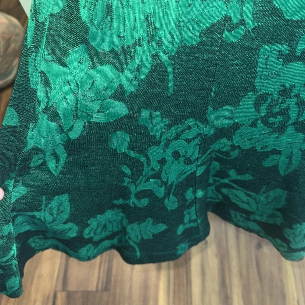 C.E. Stanton Green Vintage Floral Jacquard A-Line Midi Swing Classy Skirt Size 8